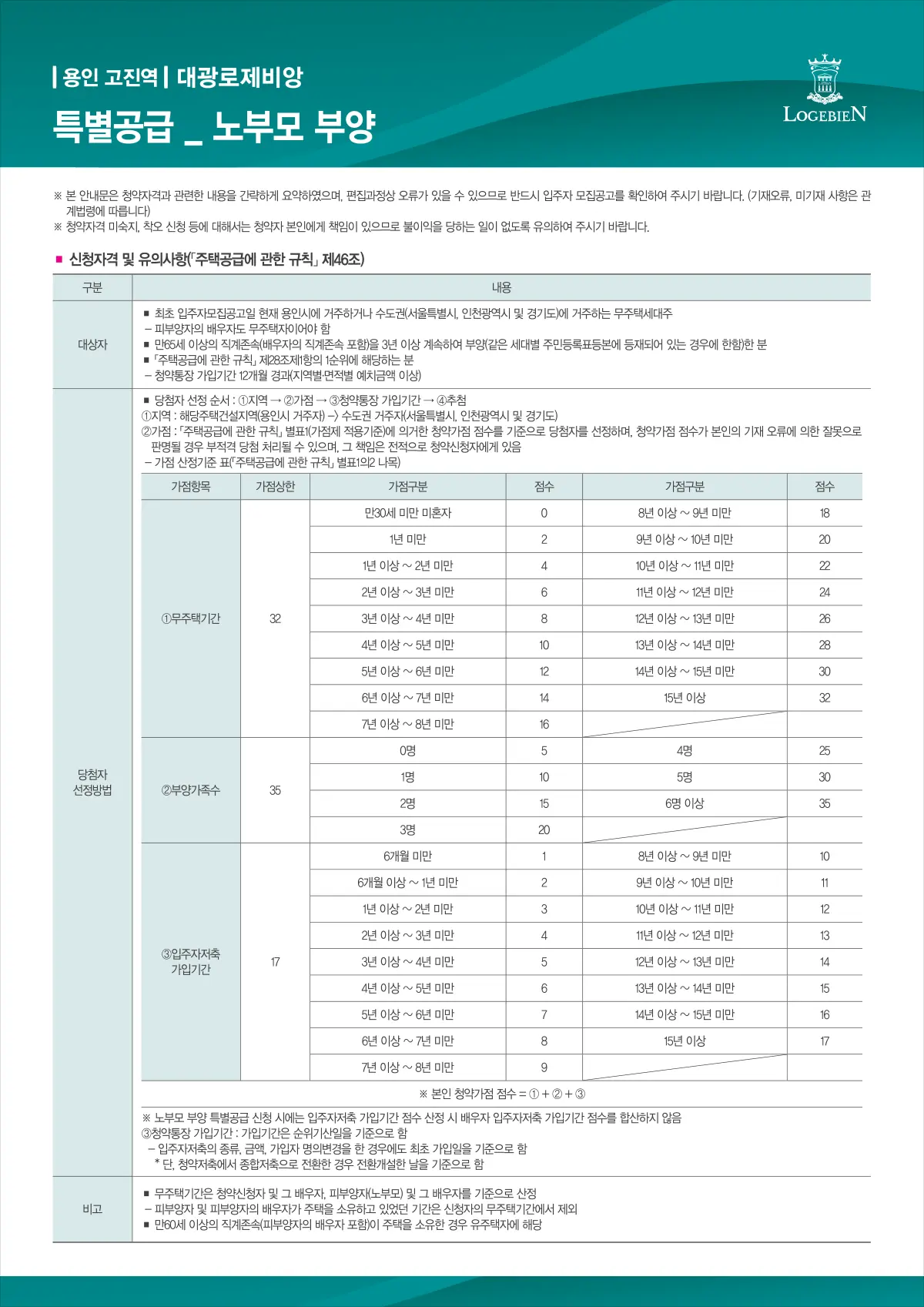 노부모 특별공급 안내문